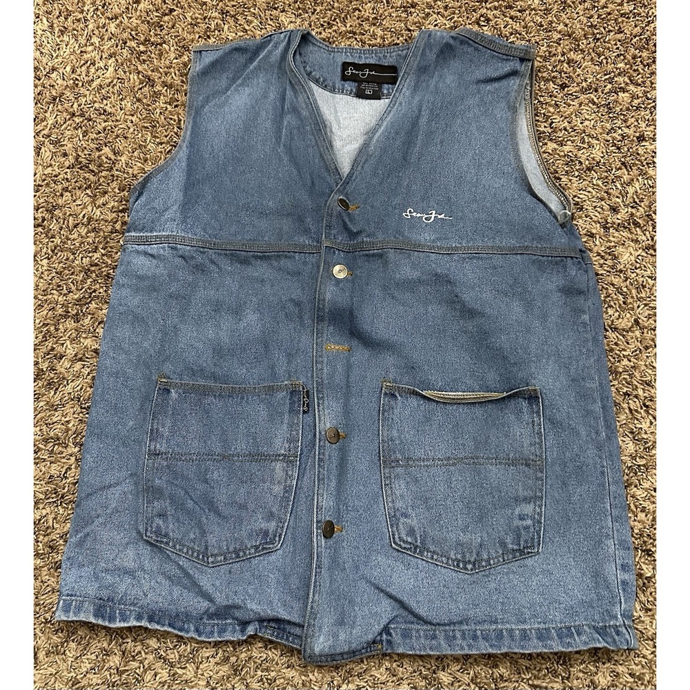 Vintage 90's Sean John Denim Jean Button Up Sleeveless Jacket Size Large